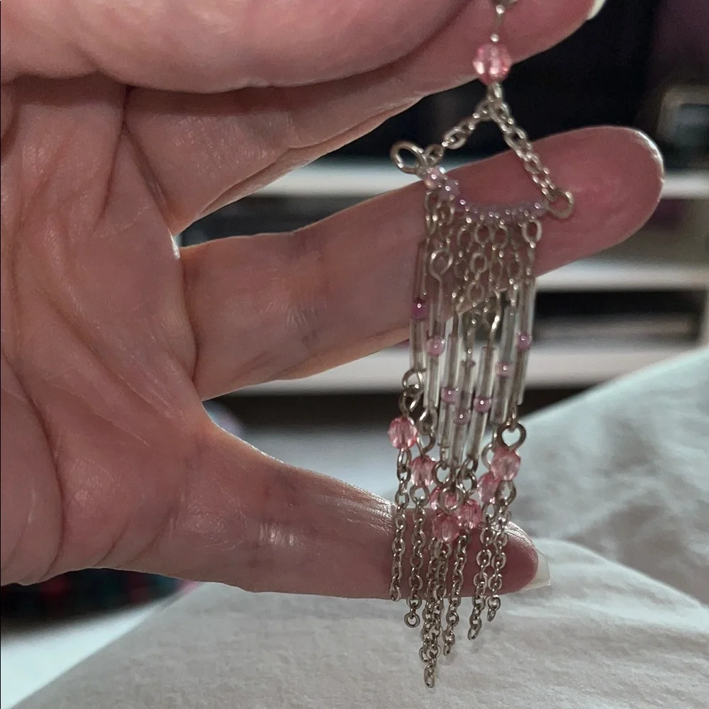 Chic Pink and blue beaded Dangle Earrings - Picture 4 of 8